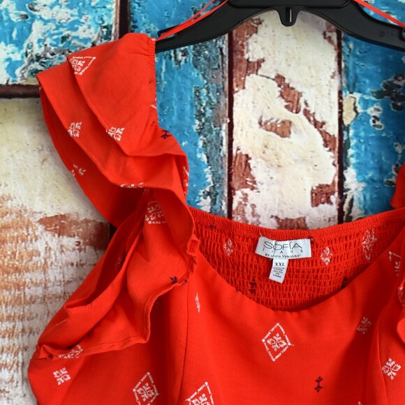 Women's Sofia Jeans Plus Double Ruffle Embroidered Top XXLARGE Red Alert NEW - Picture 4 of 11